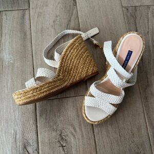Stuart Weitzman White Woven Wedges